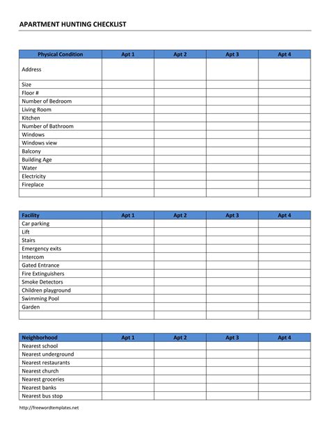 Apartment Search Checklist