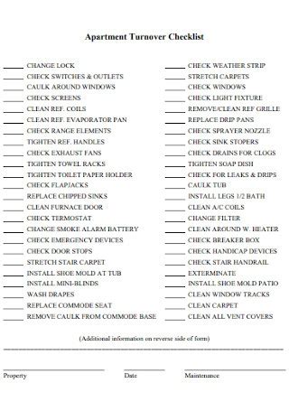 Apartment Turnover Check List