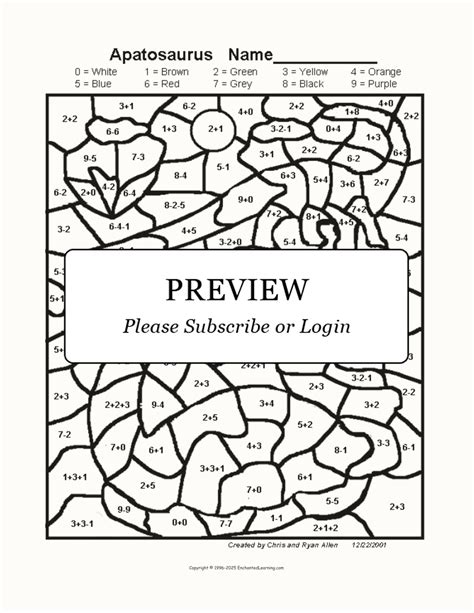 Apatosaurus Math Activity Printout Math Coloring Worksheets Fun Math Worksheets Math Coloring