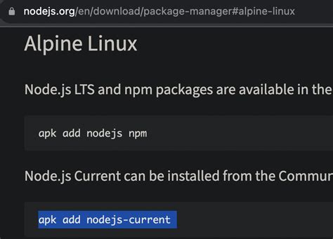 Apk add nodejs 10.  # apk add nodejs Sep 19, 2016 · For the recent versions of Alpi...