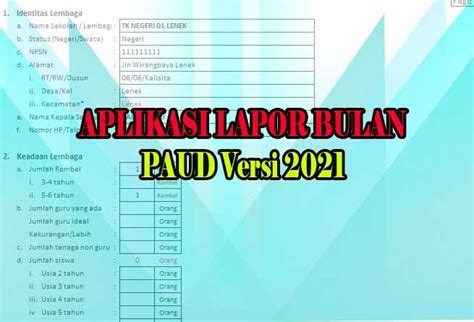 Aplikasi format lapor bulan paud 2021