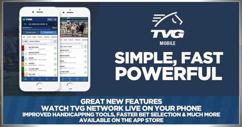 App for tvg. TVG currently only offers a mobile app for iPhone. However, it also offers a mobile website with all the same features that are available on Android. For iPhone users, you can easily download the TVG horse racing betting app for free from the App Store. We tested out the TVG app and found it to be intuitive, well laid out, and easy to use. 