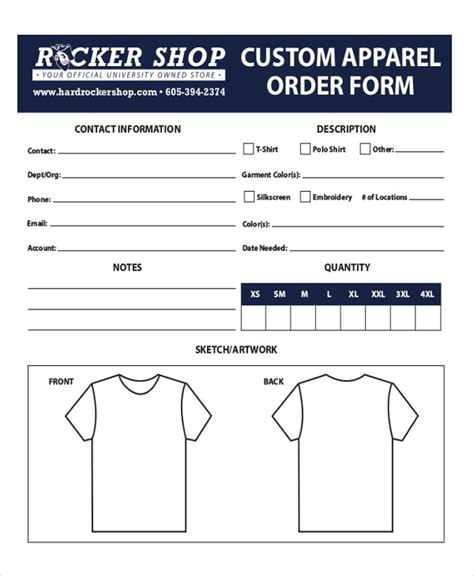 Apparel Order Sample Form Templates at