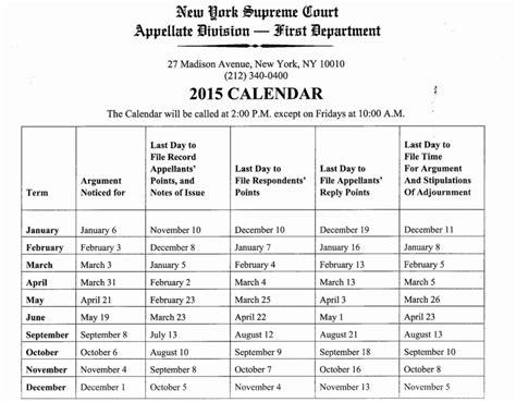 Appellate Division First Department Calendar
