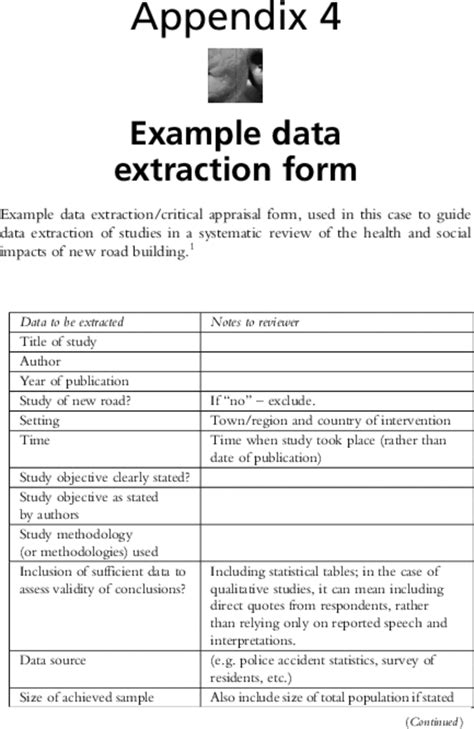 Appendix 4 Example Data Extraction Form Systematic Reviews in the