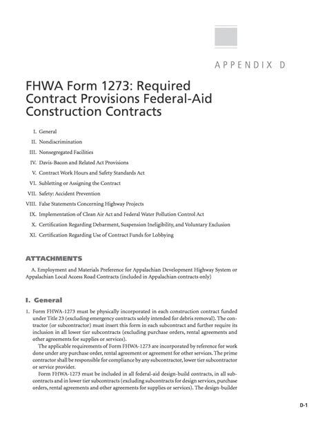 Appendix D FHWA Form 1273 Required Contract Provisions FederalAid