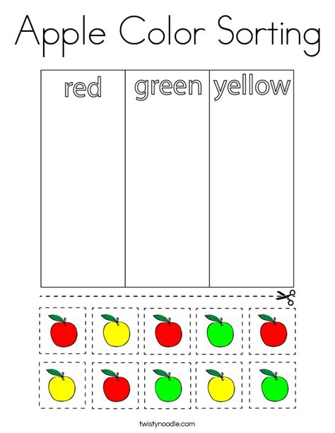 Apple Color Sorting Coloring Page Twisty Noodle Color sorting