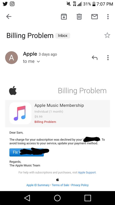 Apple billing problem email. Dec 21, 2023 · Multiple requests to fix billing problems. I have multiple payments to Apple each month. I have updated my CC info on my iPhone but continue to get notices about a billing problem for each product. Emails are in fact from Apple (not spam). Being I am updating via Settings I don't feel I am giving out data I shouldn't. 