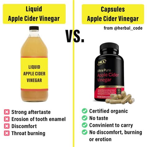 Apple cider vinegar pills vs liquid. May 24, 2018 · What is best depends on personal preference. For example, the liquid form has a very strong taste that may be difficult for some people to tolerate. In this regard, capsules are the obvious better choice. There is also the added concern that regularly drinking something acidic like apple cider vinegar can damage tooth enamel. Of course, in ... 