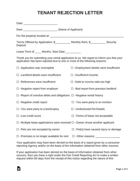Applicant Rejection Form PDF