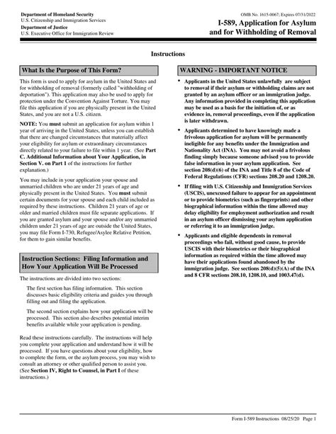 Application For Asylum and For Withholding of Removal PDF Asylum In