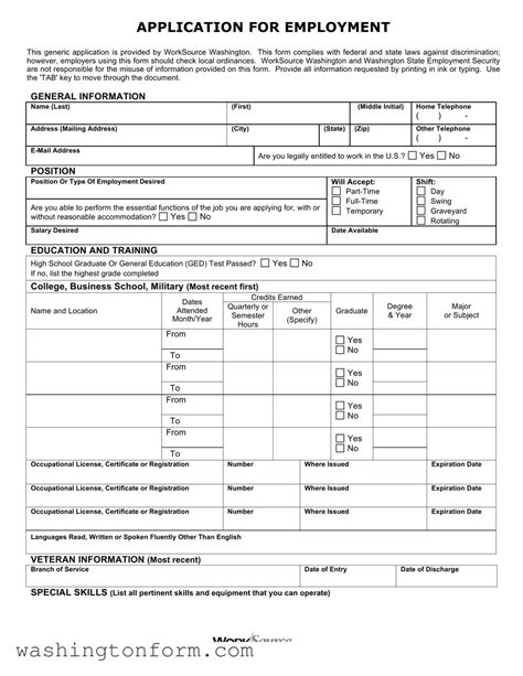 Application For Employment Washington