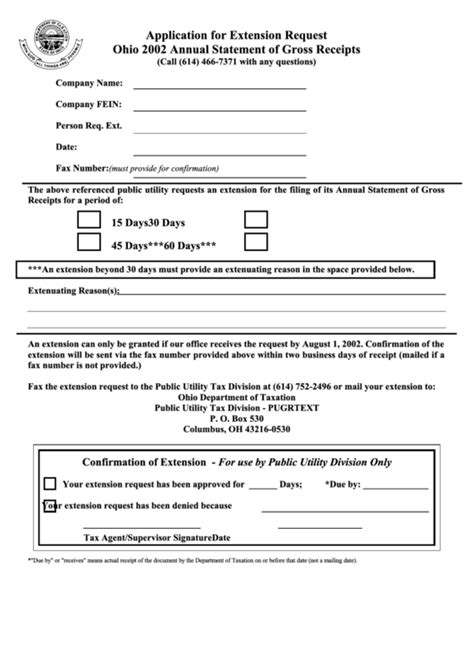 Application For Extension Request Form Ohio 2002 Annual Statement Of