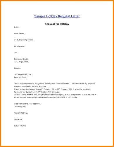 Application For Holiday Leave Formal Letter Template