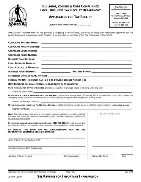 Application For Local Business Tax Receipt Application For Local