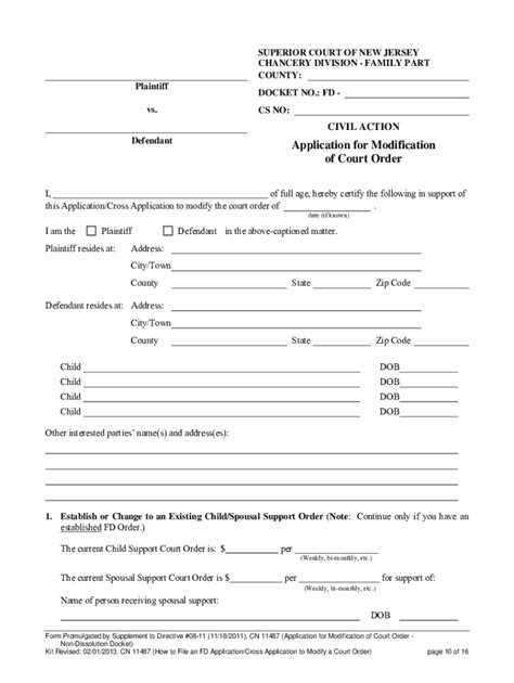 Application For Modification Of Court Order Nj Printable Blank PDF Online