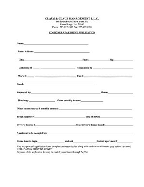 Application Form Rental Application Form With Cosigner