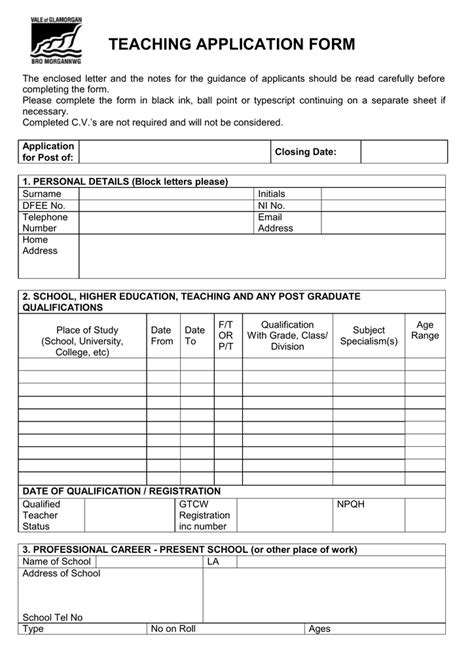 Application Form Teaching