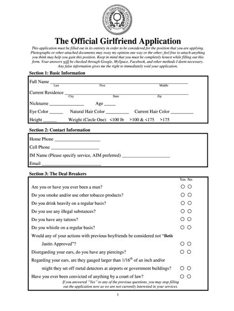 Application Girlfriend Form Fill Out and Sign Printable PDF Template