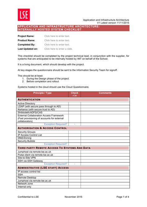 Application and Infrastructure Architecture Checklist Internal