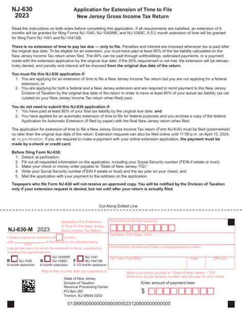 Application for Extension of Time to File NJ Gross Tax Return