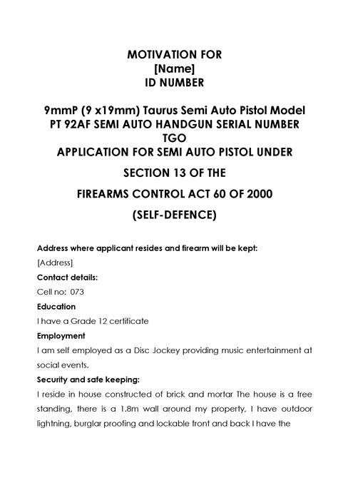 Application for Further Competency - FIREARM MOTIVATIONS