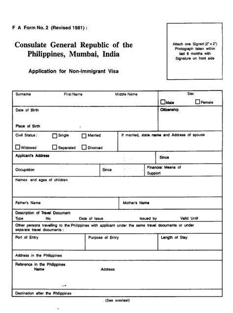 Application for NonImmigration Visa to the Philippines Fill and Sign