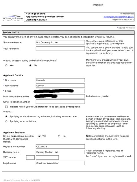 Application for a premises licence from Huntingdonshire District …