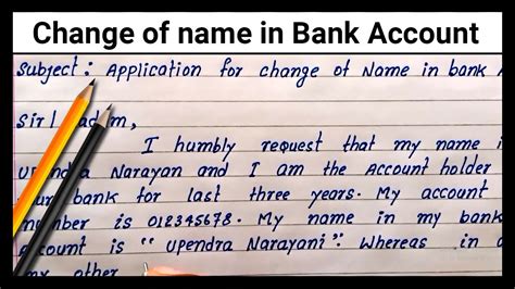 Application for change of name in Bank Account How to write