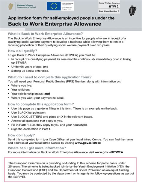 Application form for self-employed people under the Back to …