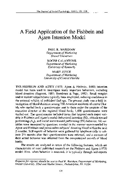 Application of Fishbein and Ajzen