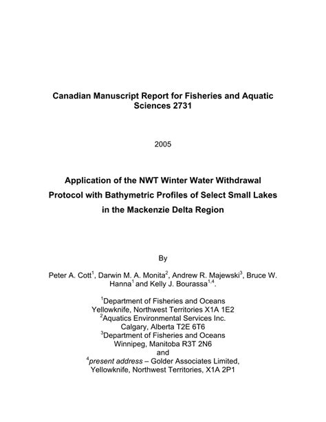 Application of the NWT Winter Water Withdrawal …