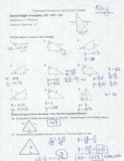 Applications Of Special Triangles Key
