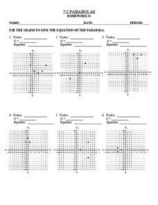 Applications of parabolas worksheet.  For this algebra worksheet, 11th grad...
