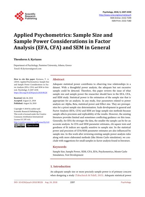 Applied Psychometrics Sample Size and Sample Power Considerations in