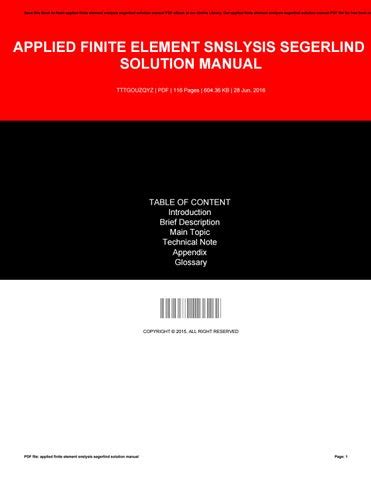 Applied finite element snslysis segerlind solution manual. - Engine manual for international 4900 dt530.