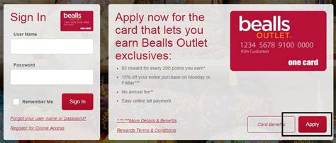 Apply to bealls. The rewards program is provided by Bealls, Inc. and its terms may change at any time. Application and approval must occur the same day to receive the offer. The entire transaction amount after discount must be placed on the Bealls Family of Stores Credit Card. Credit Card offers are subject to credit approval. 