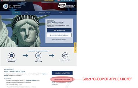 Applying for ESTA as a group or a family