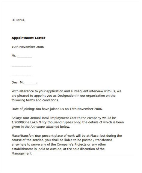 Appointment Letter Examples 79+ Samples in PDF Google Docs Pages