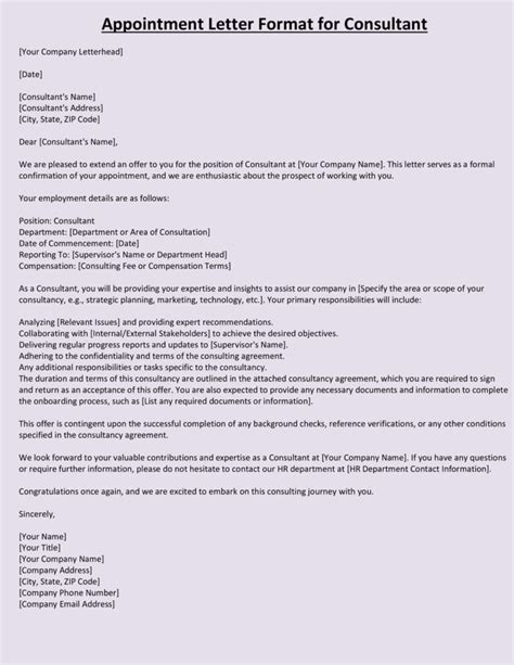 Appointment Letter Word Format For Consultant