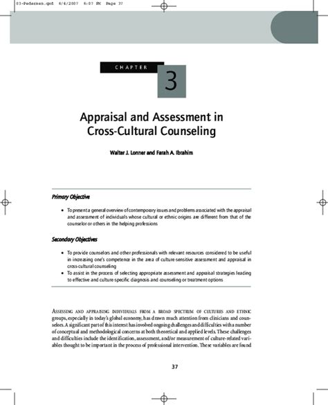 Appraisal and Assessment in Cross-Cultural Counseling