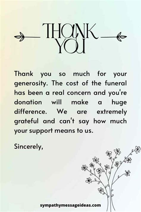 Appreciation Generosity Funeral Thank You Notes For Money