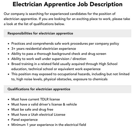 Apprentice Electrician Job Description Pdf