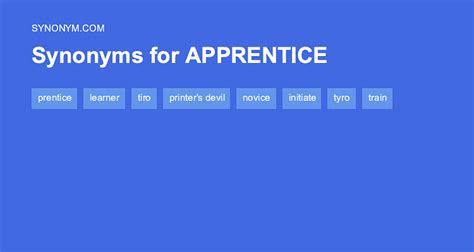 Apprentice synonym. Verb: send person to learn a trade. ' also found in these entries (note: many are not synonyms or translations): beginner builder disciple entrant greenhorn helper mate novitiate tenderfoot toiler. Recent forum discussions about thesaurus entries: A student has a teacher. What does an apprentice have? 