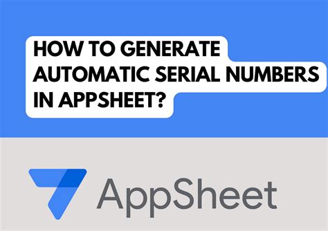 Appsheet unique id formula.  Generating automatic serial numbers in AppShee...