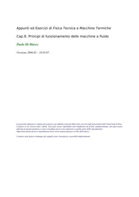 Appunti ed Esercizi di Fisica Tecnica e Macchine Termiche - unipi.it