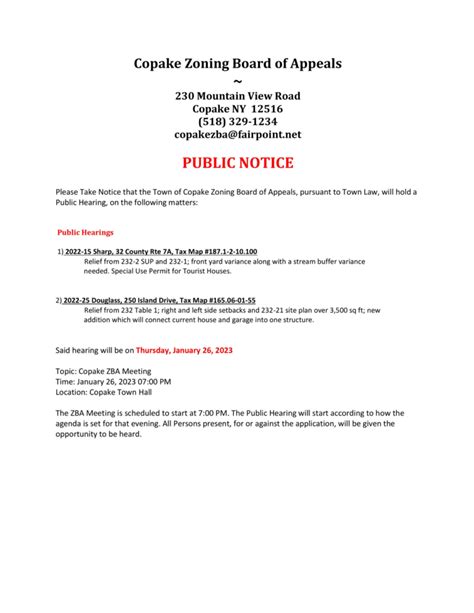 April 12th Planning and Zoning Board of Appeals Public Hearing