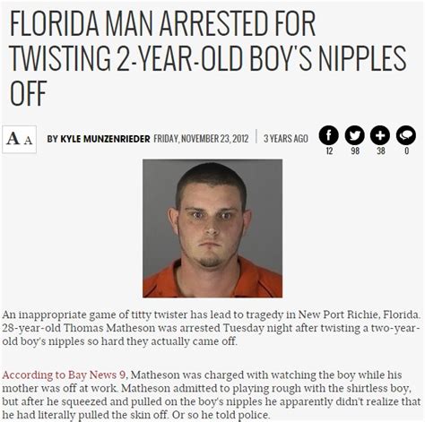 April 16th florida man. A sick man changes the boy’s medication without his mother’s knowledge. “I hope the courts will be cruel to this man, this behavior is quite dangerous.” Ripple has been accused of child abuse and child neglect. Another Incident On April 29. April 29 Florida Woman Offers Favors For $25 And Chicken McNuggets. Who are the famous April 29 ... 