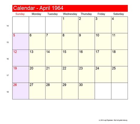 April 1964 Calendar