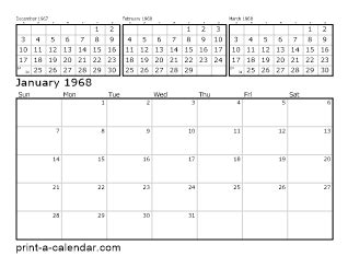 April 1968 Printable Monthly Calendar with Notes